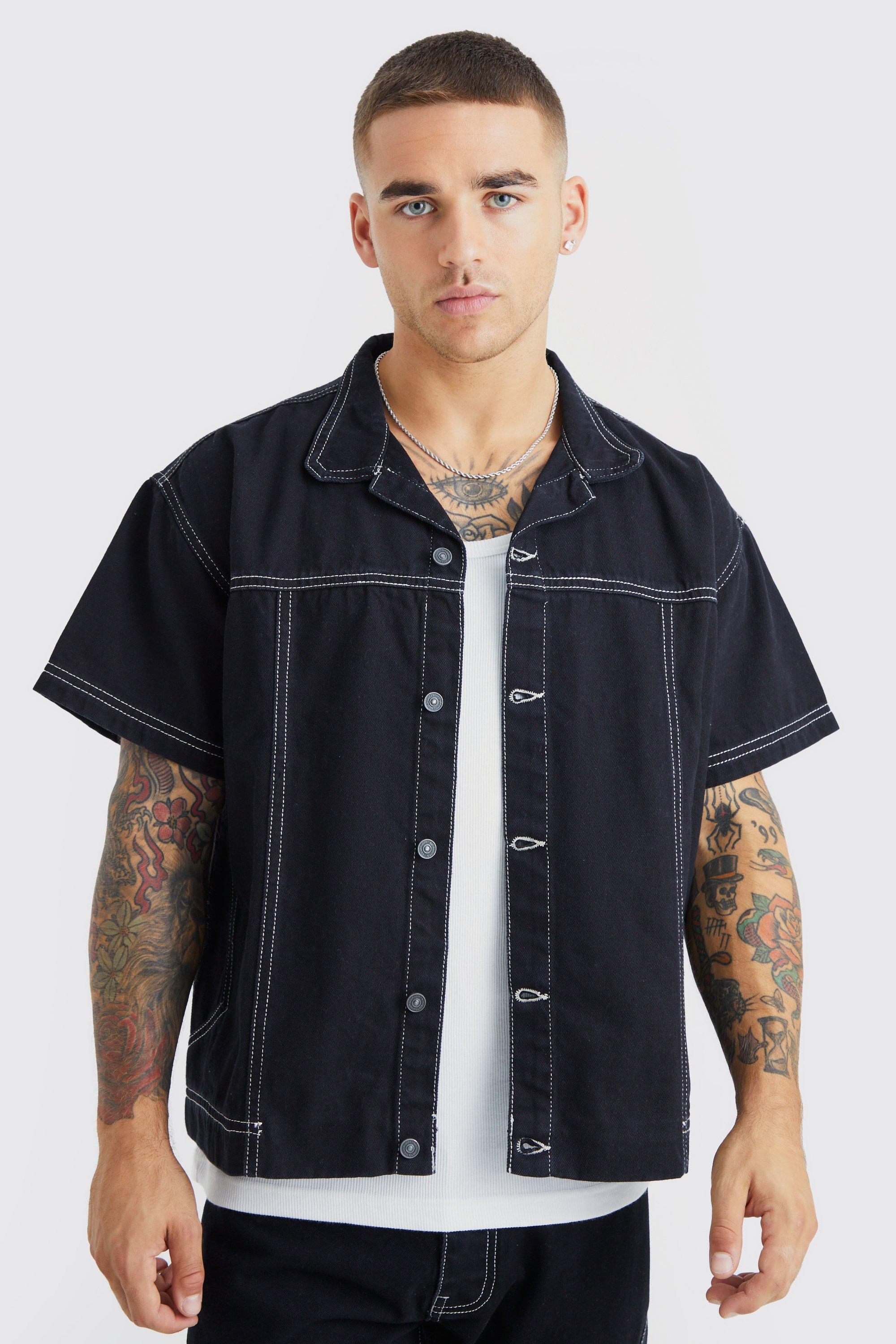【関税・送料込】Denim contrast layered oversized t-shirts Summer New Design Men's Loose Couple Oversize T-Shirt Denim